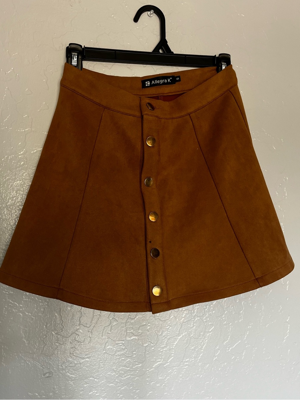 Allegra K Rust Brown Faux Suede Button-Front Skater Skirt